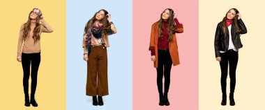 Kafa kaşırken bir fikir düşünen kadınların seti