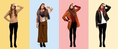 Yorgun ve hasta ifade li kadınlar seti