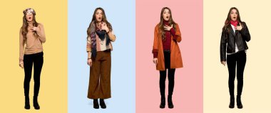 Doğru bakarken şaşırmış ve şok kadınlar seti