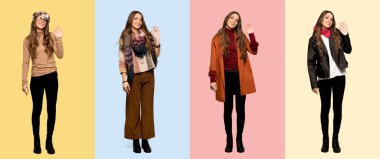 Mutlu ifade ile el ile selamlama kadın seti