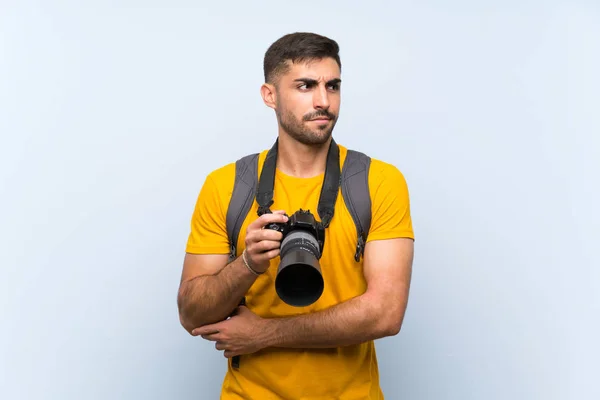 Jovem Fotógrafo Homem Pensando Uma Ideia — Fotografia de Stock