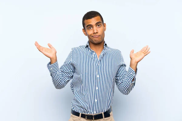 Young Handsome Brunette Man Isolated Blue Background Having Doubts While — Stock Photo, Image