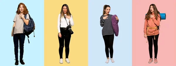 Seyahat Eden Kadın Fotoğrafçı Öğrenci Pijamalı Kadın — Stok fotoğraf