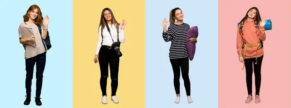 Reisegruppe Frau Fotografin Studentin Und Schlafanzug Die Mit Fröhlichem Gesichtsausdruck — Stockfoto
