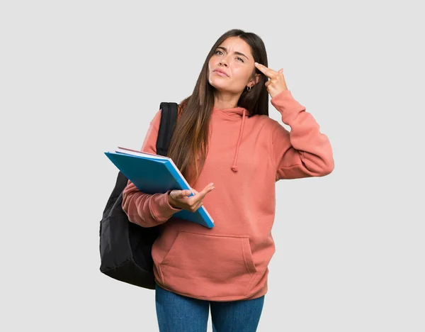 Ung Student Kvinna Som Håller Anteckningsböcker Med Problem Att Göra — Stockfoto