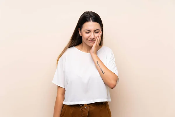 Young Brunette Woman Isolated Background Toothache — Stock Photo, Image