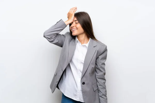 Giovane Donna Affari Sfondo Bianco Isolato Realizzato Qualcosa Intenzione Della — Foto Stock