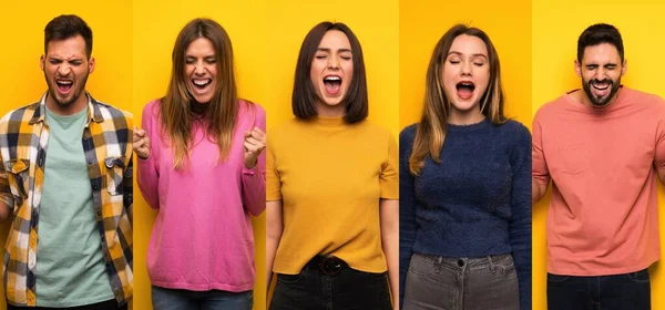 Conjunto Personas Gritando Frente Con Boca Abierta —  Fotos de Stock