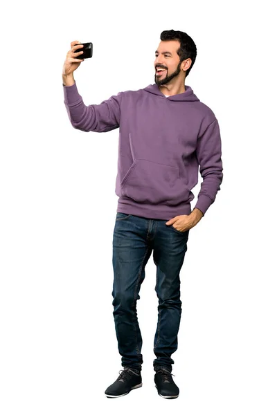 Full Length Shot Van Handsome Man Met Sweatshirt Het Maken — Stockfoto