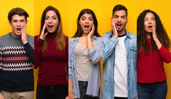 Conjunto Pessoas Com Expressão Facial Surpresa Chocada — Fotografia de Stock