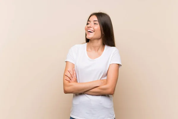 Bastante Joven Chica Sobre Aislado Fondo Feliz Sonriente —  Fotos de Stock