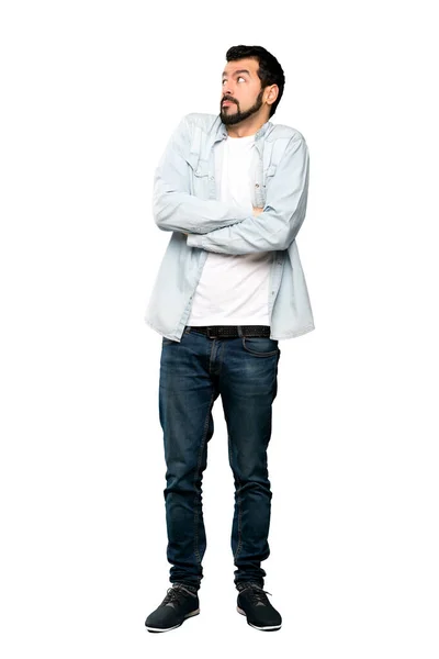 Sakal Ile Yakışıklı Adam Tam Uzunlukta Çekim Izole Beyaz Arka — Stok fotoğraf