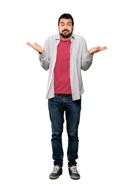 Full Length Shot Handsome Man Beard Making Doubts Gesture Isolated — Stock Photo, Image