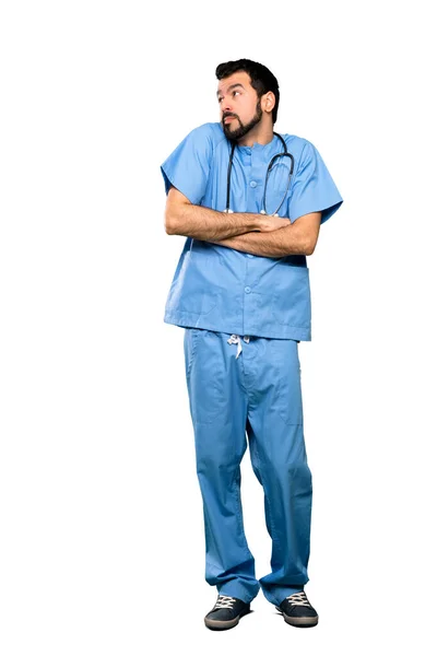 Full Length Shot Surgeon Doctor Man Making Doubts Gesture While — Stock Photo, Image