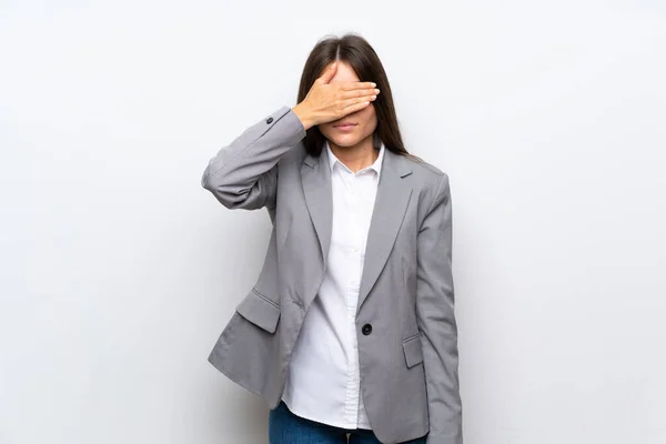 Young Business Woman Isolated White Background Covering Eyes Hands Want — Stock Photo, Image