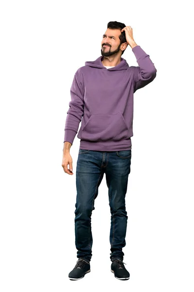 Full Length Shot Van Handsome Man Met Sweatshirt Met Twijfels — Stockfoto