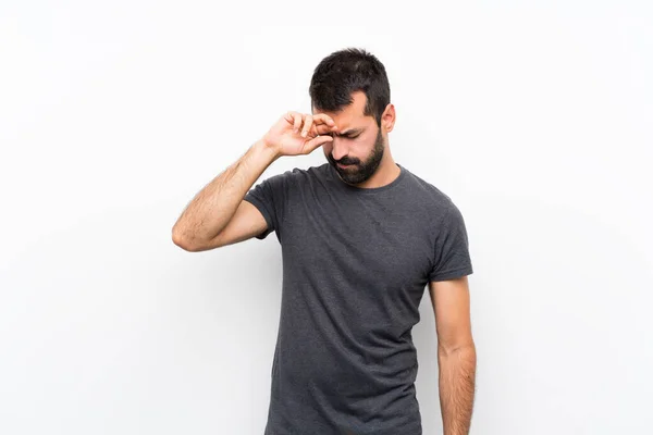 Jovem Homem Bonito Sobre Fundo Branco Isolado Com Expressão Cansada — Fotografia de Stock