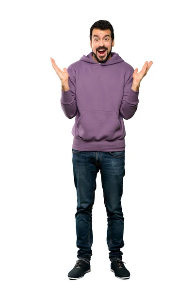 Full Length Shot Van Handsome Man Met Sweatshirt Met Geschokte — Stockfoto