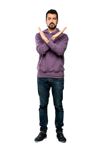 Full Length Shot Handsome Man Sweatshirt Making Gesture Isolated White — Stock Photo, Image