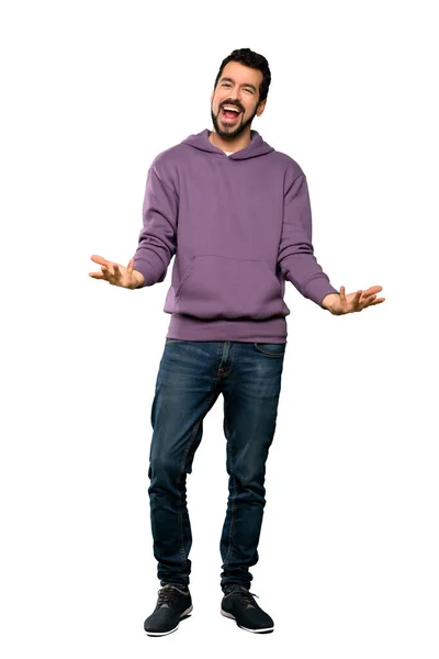 Full Length Shot Handsome Man Sweatshirt Smiling Isolated White Background — Stock Photo, Image
