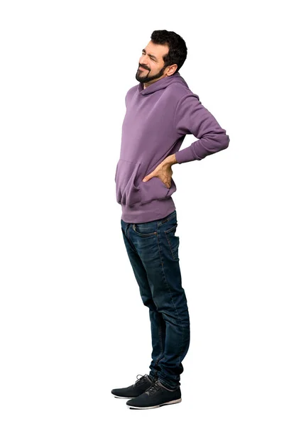Ganzkörperaufnahme Eines Gutaussehenden Mannes Mit Sweatshirt Der Unter Rückenschmerzen Leidet — Stockfoto
