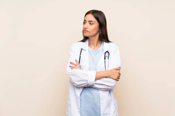 Young Doctor Woman Isolated Background Thinking Idea — Stock Photo, Image