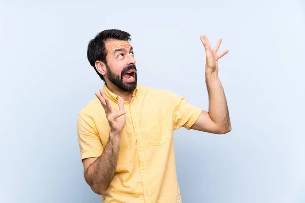 Young Man Beard Isolated Blue Background Nervous Scared — Stock Photo, Image