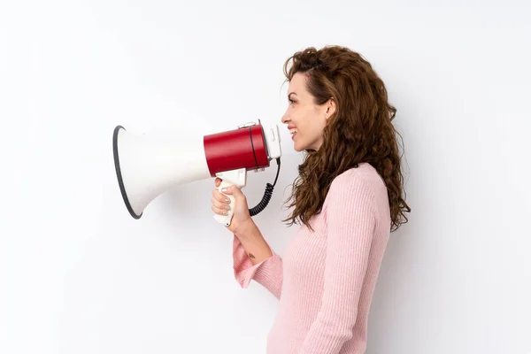 Young Pretty Woman Isolated Background Shouting Megaphone — Stock Photo, Image
