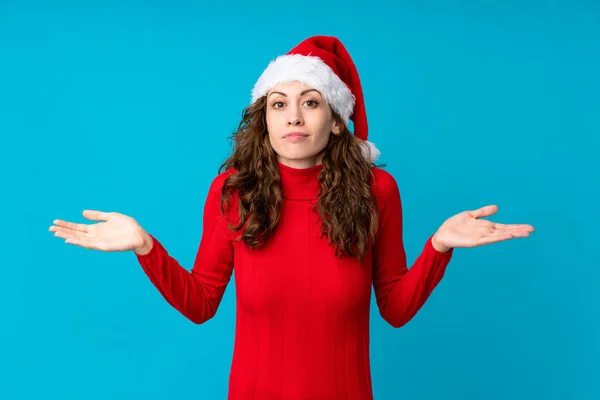 Chica Con Sombrero Navidad Sobre Fondo Amarillo Aislado Que Tiene —  Fotos de Stock