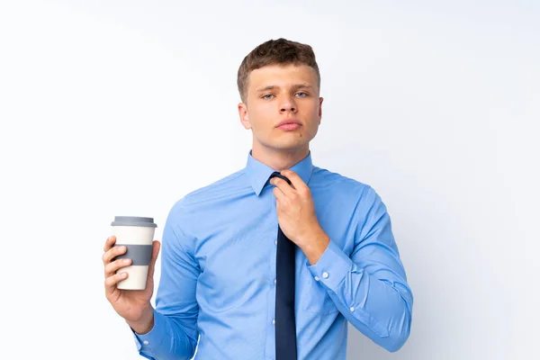 Jonge knappe zakenman over geïsoleerde witte achtergrond — Stockfoto