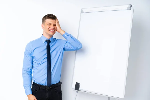 Young Businessman Giving Presentation White Board Has Realized Something Intending — Stock Photo, Image