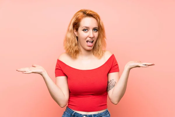 Young Woman Isolated Pink Background Shocked Facial Expression — Stock Photo, Image