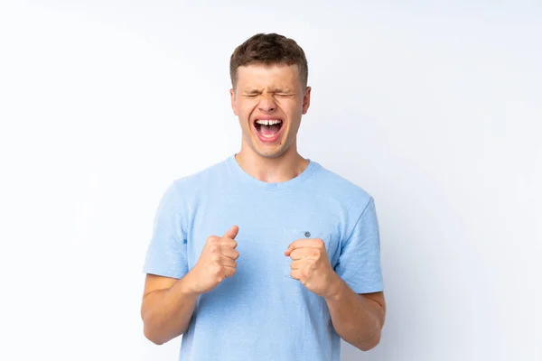 Jonge Knappe Man Geïsoleerde Witte Achtergrond Gefrustreerd Door Een Slechte — Stockfoto