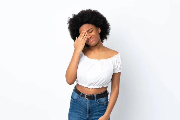Young African American Woman Isolated White Background Headache — Stock Photo, Image