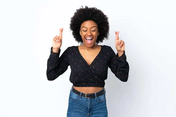 Jeune Femme Afro Américaine Isolée Sur Fond Blanc Avec Les — Photo