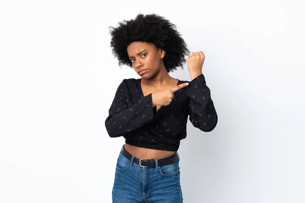 Young African American Woman Isolated White Background Making Gesture Being — Stock Photo, Image