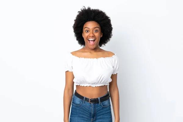 Young African American Woman Isolated White Background Surprise Facial Expression — Stock Photo, Image