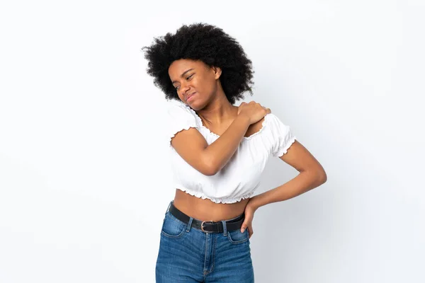 Young African American Woman Isolated White Background Suffering Pain Shoulder — Stock Photo, Image