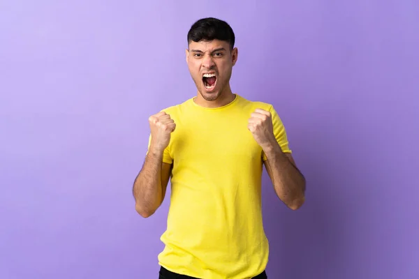 Young Colombian Man Isolated Purple Background Frustrated Bad Situation — Stock Photo, Image