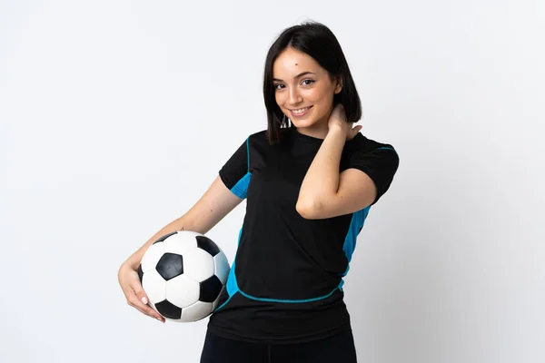 Young Football Player Woman Isolated White Background Laughing — Stock Photo, Image