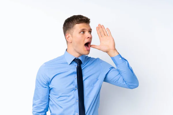 Young Handsome Businessman Shouting Mouth Wide Open — Stock Photo, Image