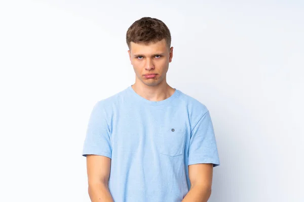 Young Handsome Man Isolated White Background Sad Depressed Expression — Stock Photo, Image