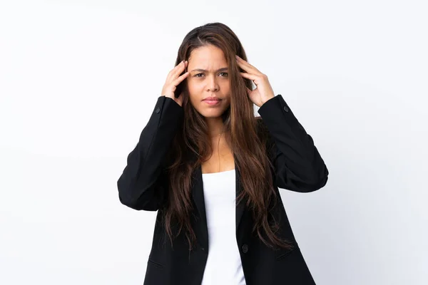 Menina Brasileira Jovem Com Blazer Sobre Fundo Branco Isolado Infeliz — Fotografia de Stock