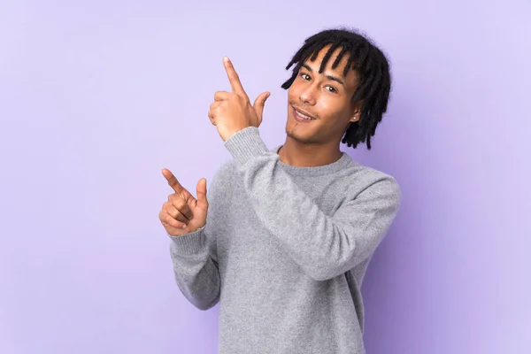 Young African American Man Isolated Purple Background Pointing Index Finger — Stock Photo, Image