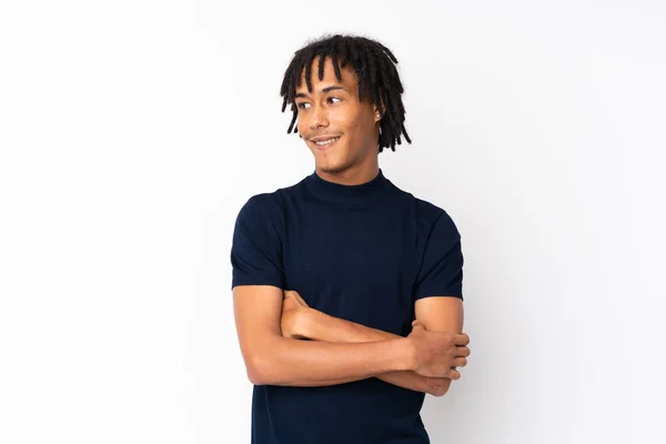 Beyaz Arka Planda Izole Edilmiş Genç Bir Afrikalı Amerikalı — Stok fotoğraf