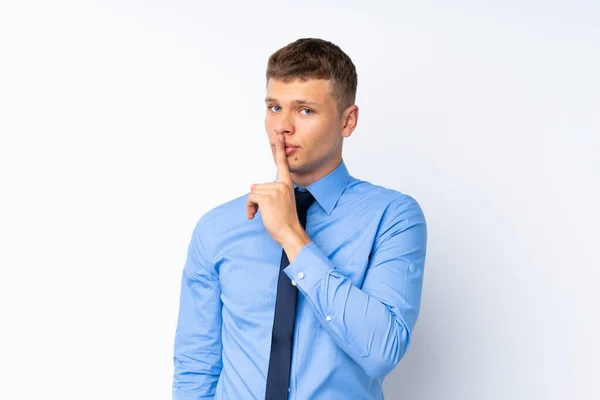 Young Handsome Businessman Doing Silence Gesture — Stock Photo, Image