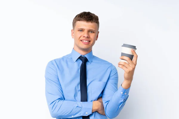 Joven Hombre Negocios Guapo Sobre Fondo Blanco Aislado —  Fotos de Stock