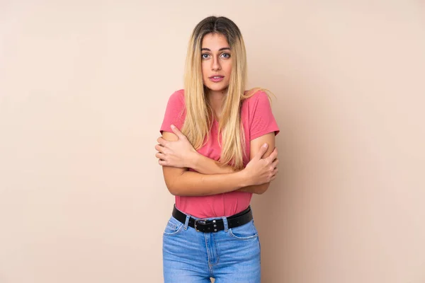 Jeune Femme Uruguayenne Sur Fond Isolé Congélation — Photo