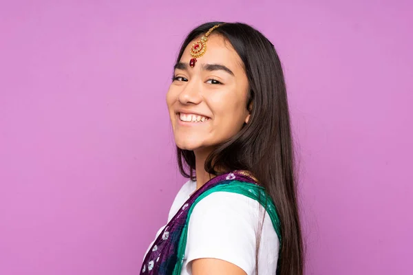 Young Indian Woman Sari Isolated Background — Stock Photo, Image