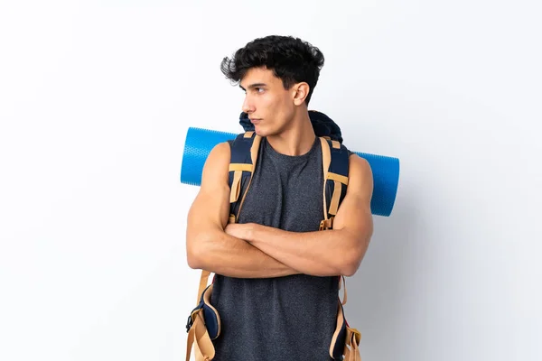 Young Argentinian Hiker Man Isolated White Background Thinking Idea — Stock Photo, Image